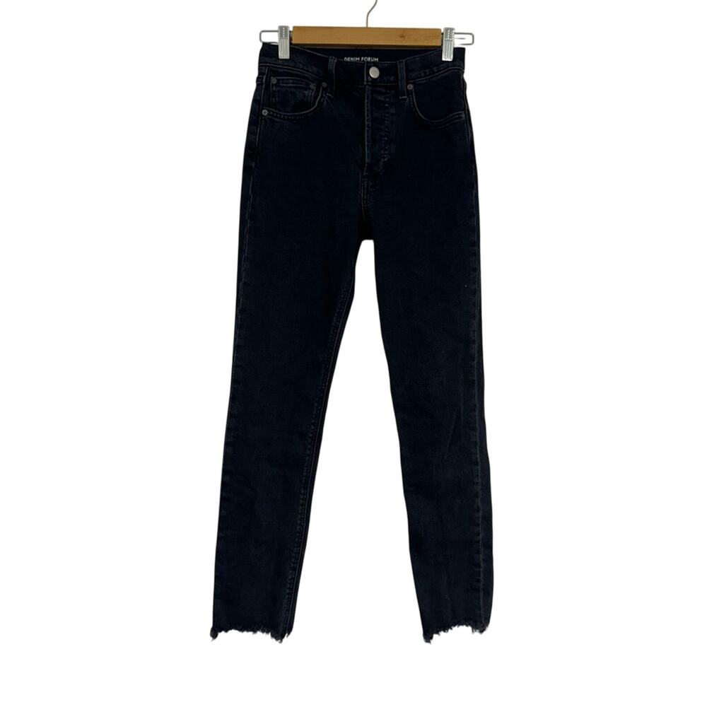 Denim Forum Black The Yoko High Rise Slim Fit Jeans 24 Raw Hem Button Fly Casual